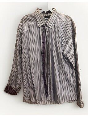 STONE ROSE Button Down Flip Cuff LS Shirt Purple /White SZ 7 3XL.    Z